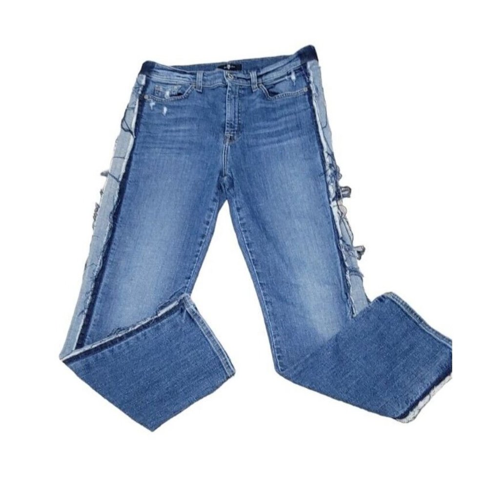 7 FOR ALL‎ MANKIND Women’s Size 32 Ankle Skinny Blue Jeans Boho Side